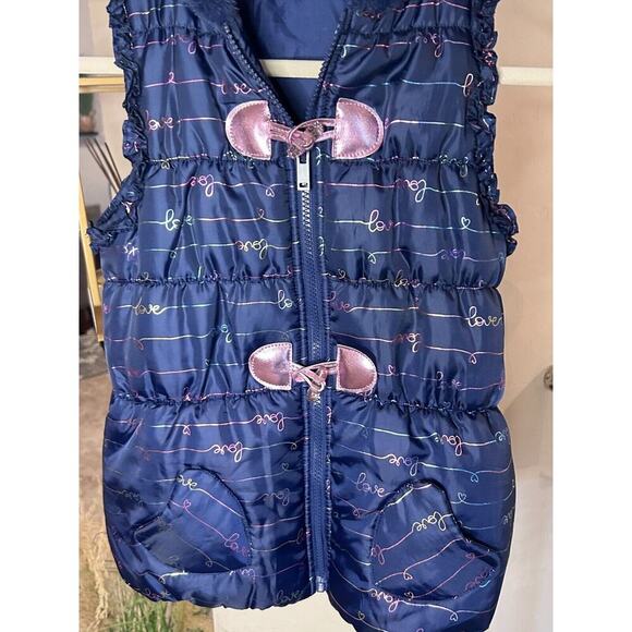 Emma & Elsa Girls M 10/12 Puffer LOVE Blue/PinkVest with Hood ⭐BOGO⭐ - Picture 5 of 6